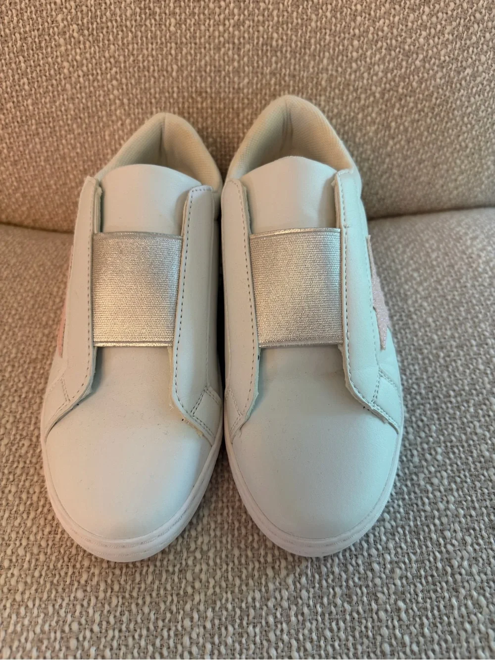Kids White Slip-On Sneakers with Pink Accent